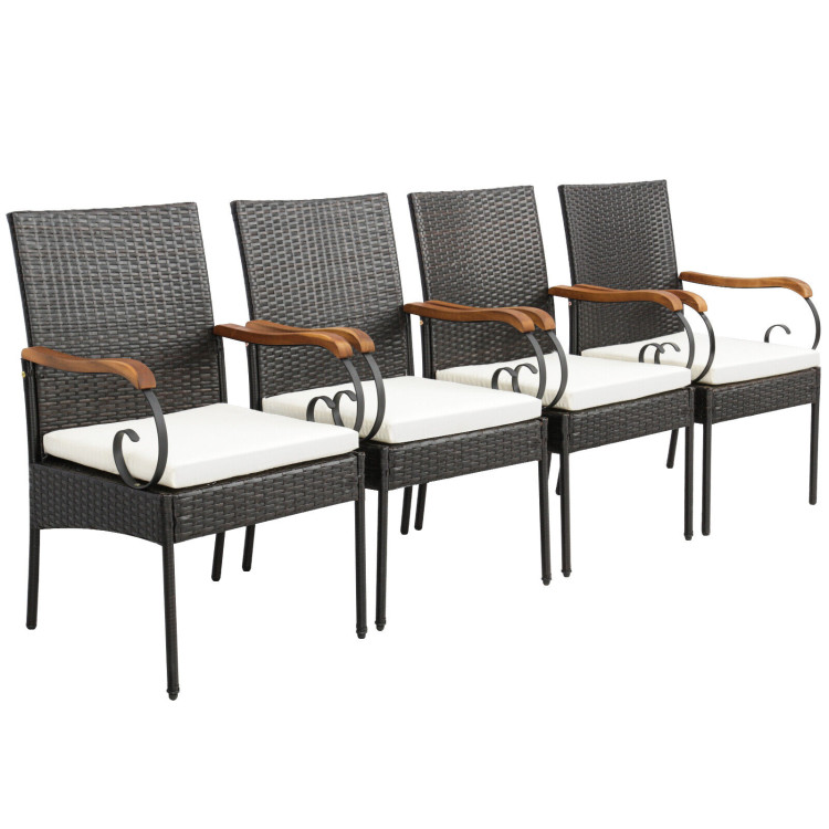 5 Pieces Patio Wicker Dining Set with Detachable Cushion and Umbrella Hole - Image 8
