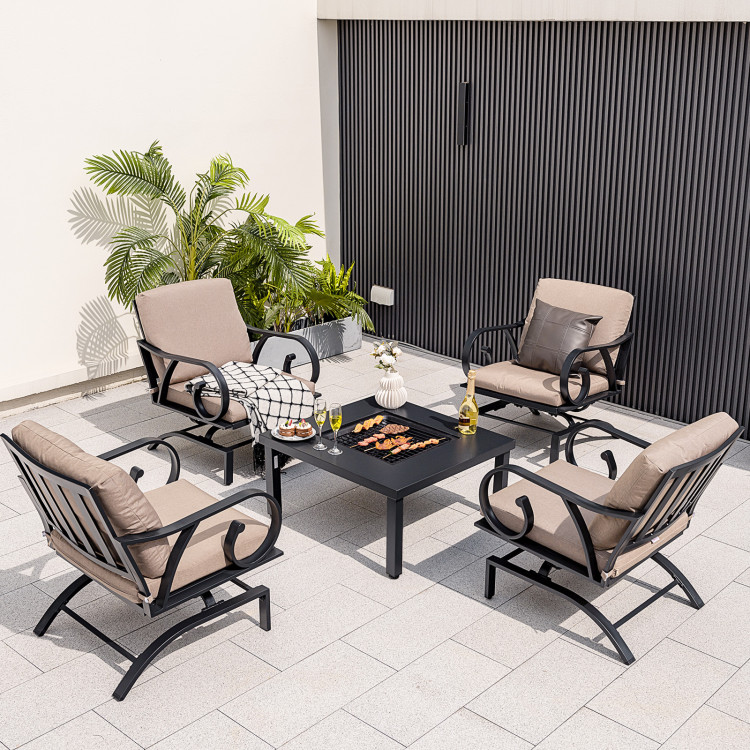 5 Pieces Patio Rocking Chairs and 4-in-1 Fire Pit Table with Fire Poker - Image 2
