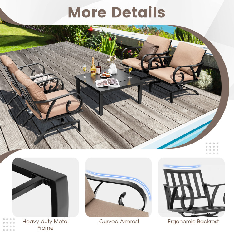 5 Pieces Patio Rocking Chairs and 4-in-1 Fire Pit Table with Fire Poker - Image 10