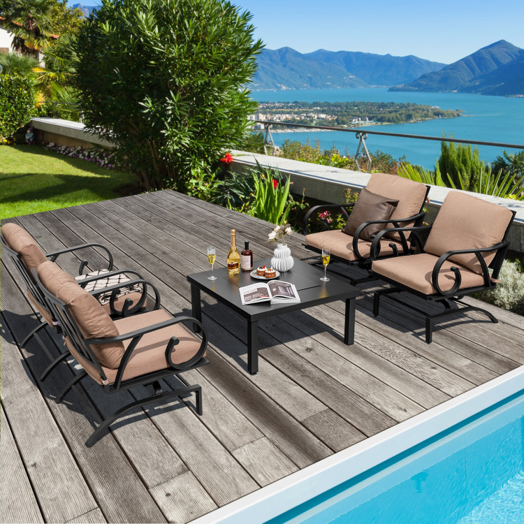 5 Pieces Patio Rocking Chairs and 4-in-1 Fire Pit Table with Fire Poker - Image 3