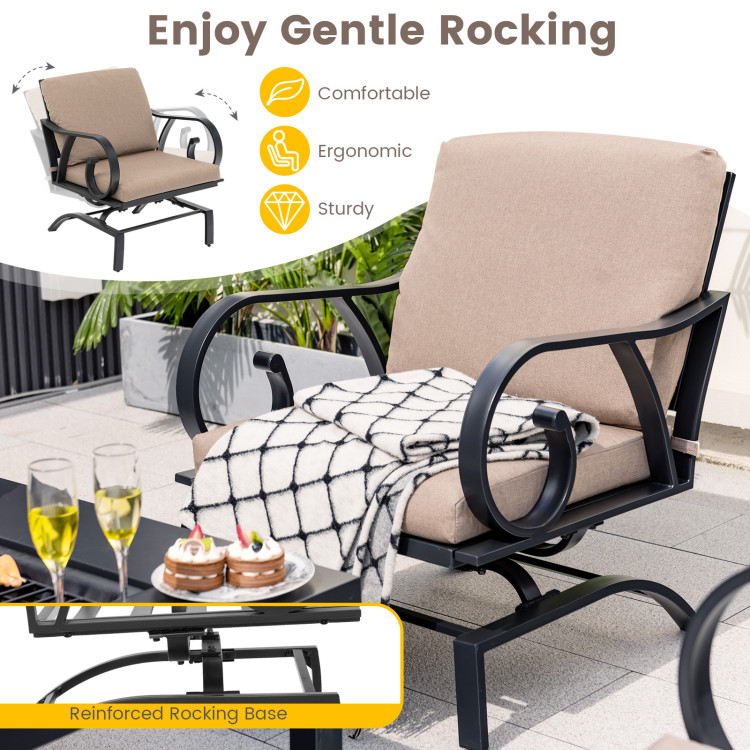 5 Pieces Patio Rocking Chairs and 4-in-1 Fire Pit Table with Fire Poker - Image 6