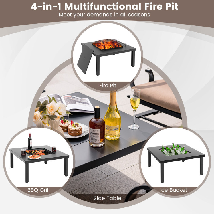 5 Pieces Patio Rocking Chairs and 4-in-1 Fire Pit Table with Fire Poker - Image 8