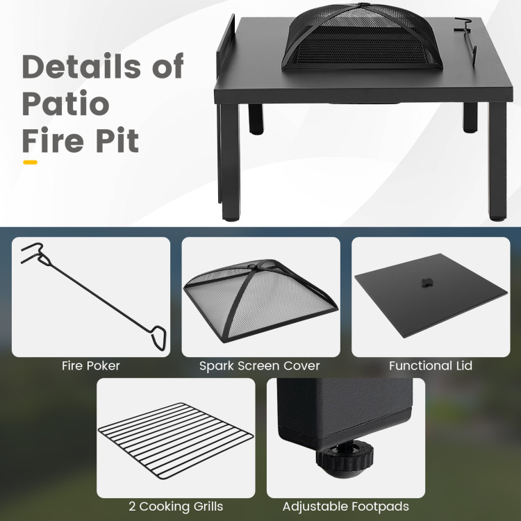 5 Pieces Patio Rocking Chairs and 4-in-1 Fire Pit Table with Fire Poker - Image 9