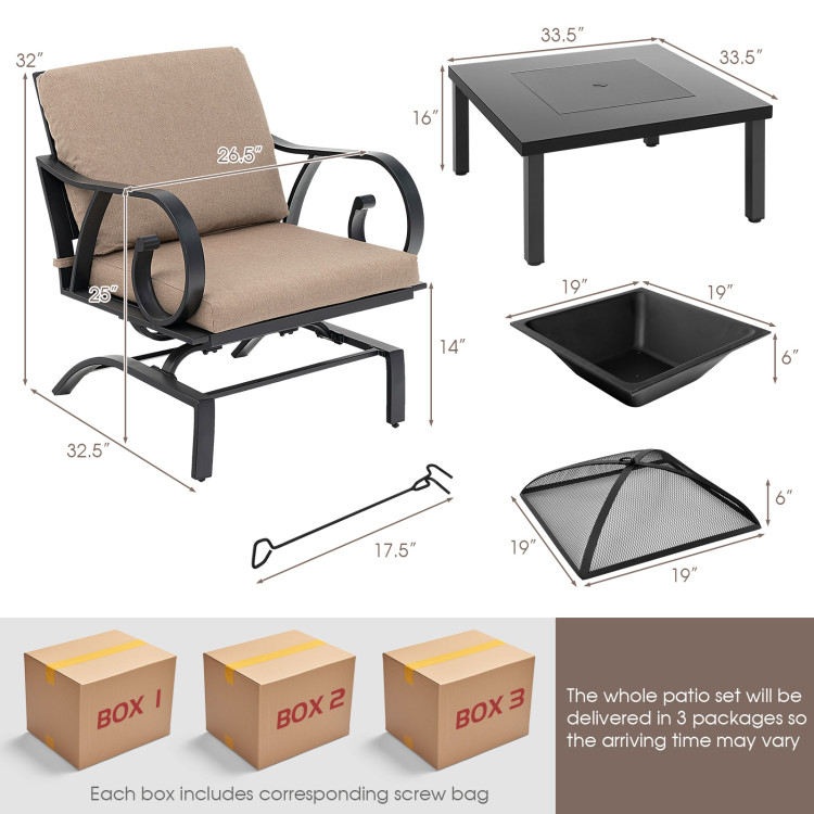 5 Pieces Patio Rocking Chairs and 4-in-1 Fire Pit Table with Fire Poker - Image 5