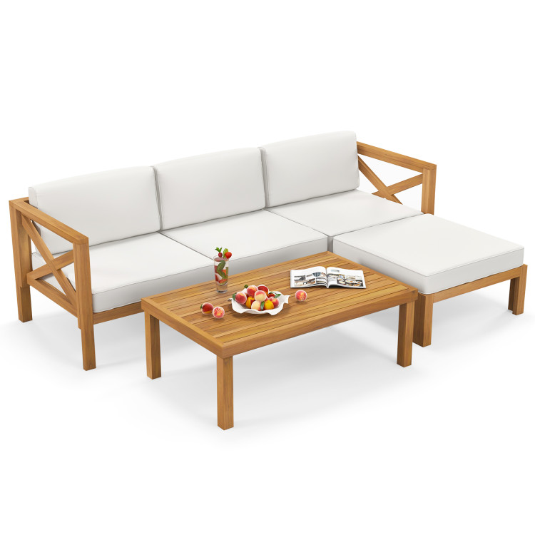 5 Piece Outdoor Conversation Furniture Set with 3 Chairs 1 Ottoman and 1 Coffee Table - Image 4