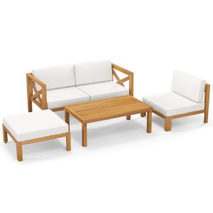 5 Piece Outdoor Conversation Furniture Set with 3 Chairs 1 Ottoman and 1 Coffee Table
