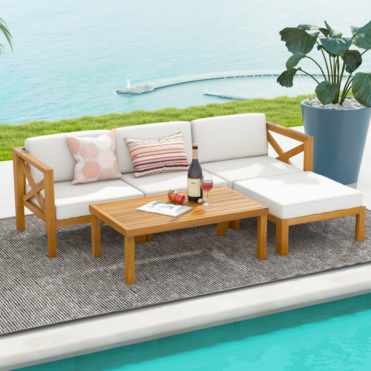 5 Piece Outdoor Conversation Furniture Set with 3 Chairs 1 Ottoman and 1 Coffee Table - Image 2