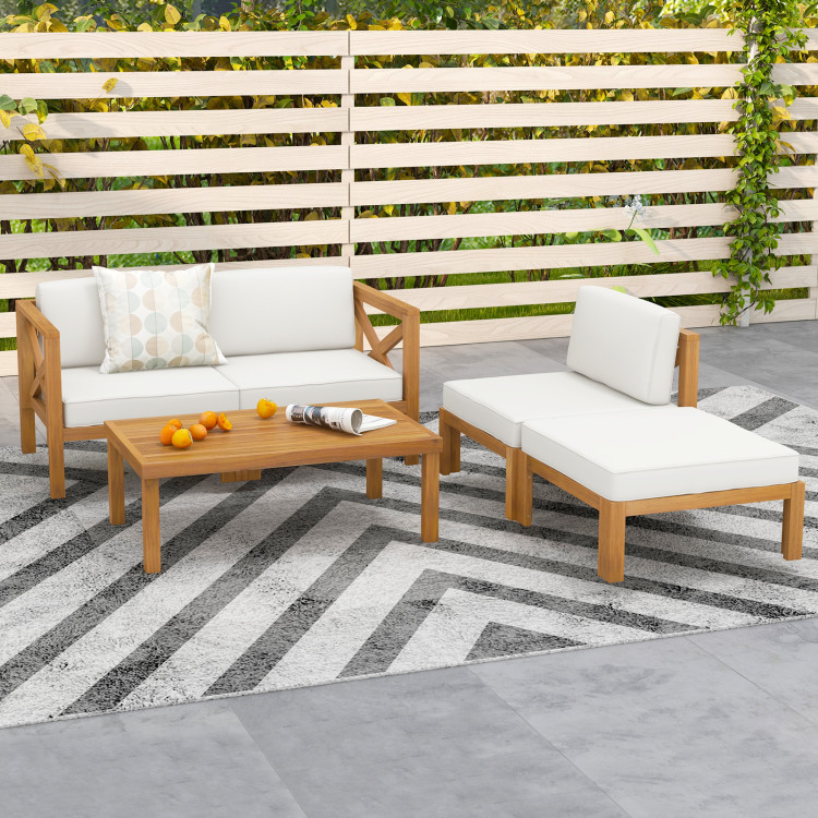 5 Piece Outdoor Conversation Furniture Set with 3 Chairs 1 Ottoman and 1 Coffee Table - Image 3