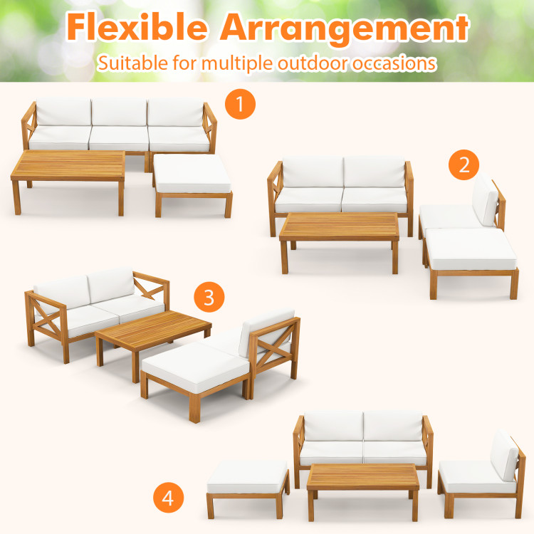 5 Piece Outdoor Conversation Furniture Set with 3 Chairs 1 Ottoman and 1 Coffee Table - Image 6