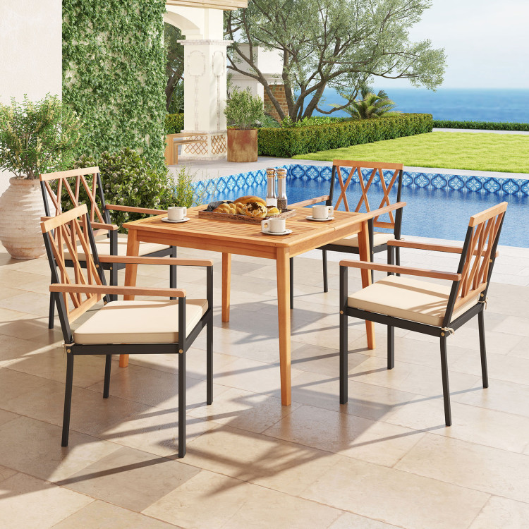 5 Piece Patio Acacia Wood Dining Set Solid Wooden Dining Furniture with Umbrella Hole - Image 3