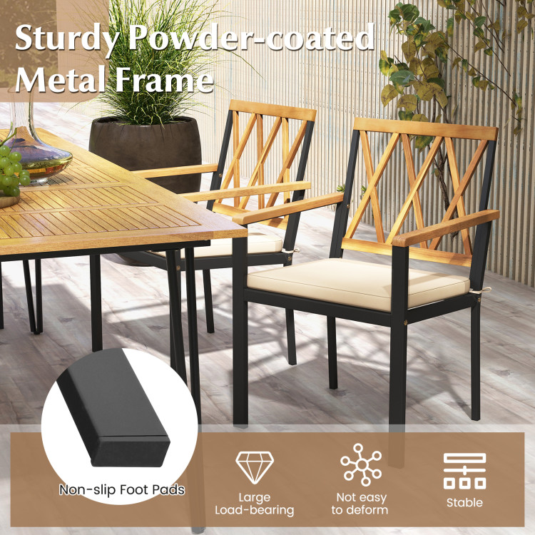 5 Piece Patio Acacia Wood Dining Set Solid Wooden Dining Furniture with Umbrella Hole - Image 7