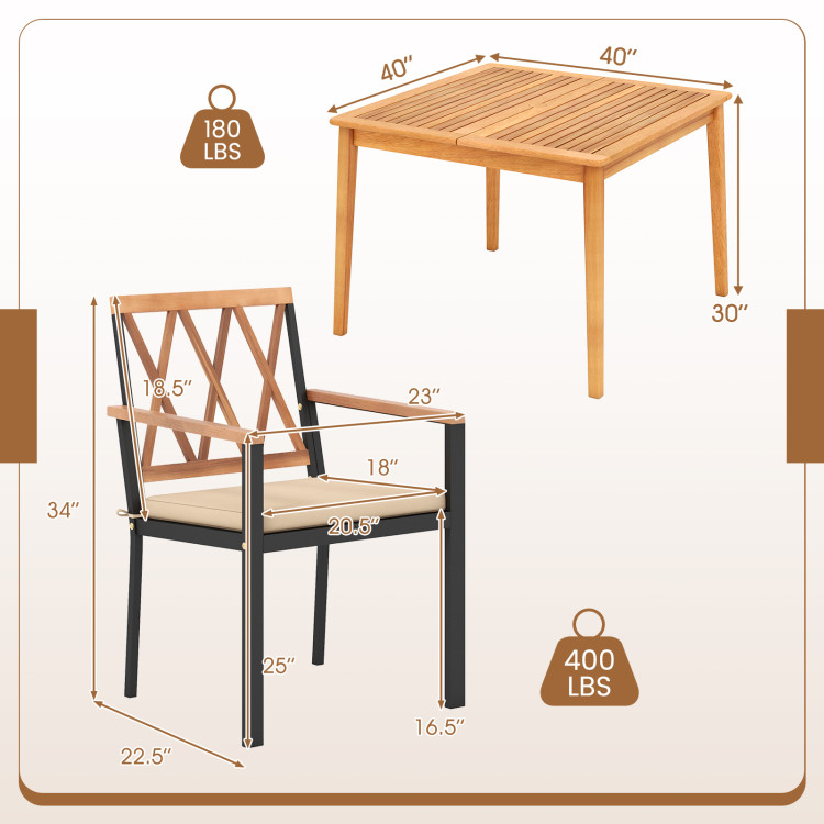 5 Piece Patio Acacia Wood Dining Set Solid Wooden Dining Furniture with Umbrella Hole - Image 5