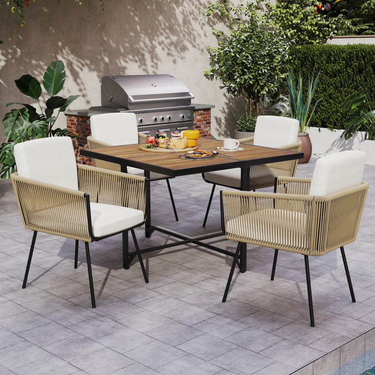 5 Pieces Patio Dining Set with Acacia Wood Tabletop - Image 2