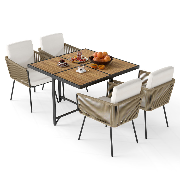 5 Pieces Patio Dining Set with Acacia Wood Tabletop - Image 4