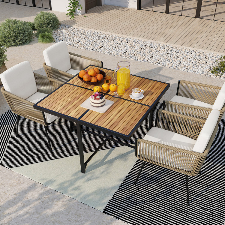 5 Pieces Patio Dining Set with Acacia Wood Tabletop - Image 3