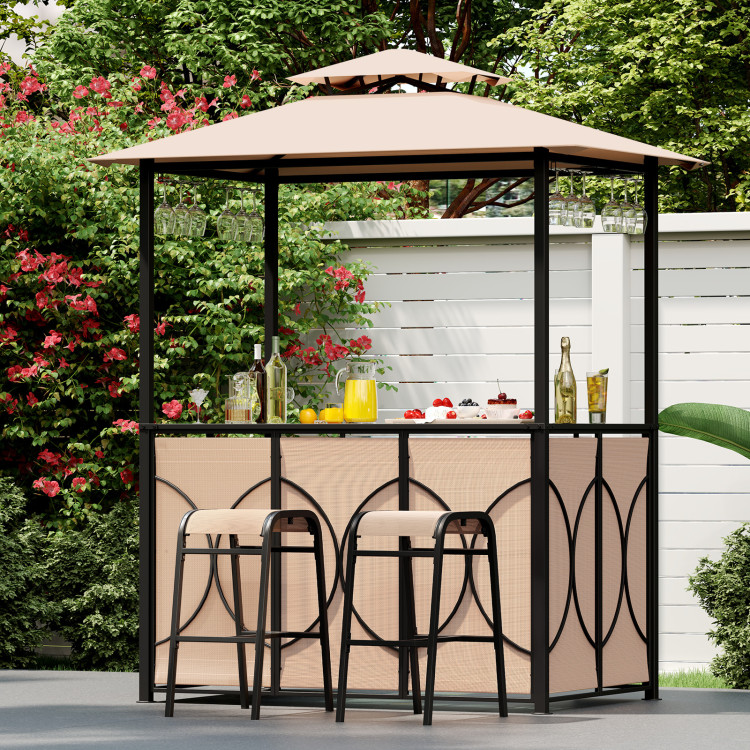 6.5 x 4 x 8 FT Grill Gazebo Set with 2 Bar Stools and Bar Table - Image 2