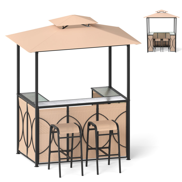 6.5 x 4 x 8 FT Grill Gazebo Set with 2 Bar Stools and Bar Table - Image 3