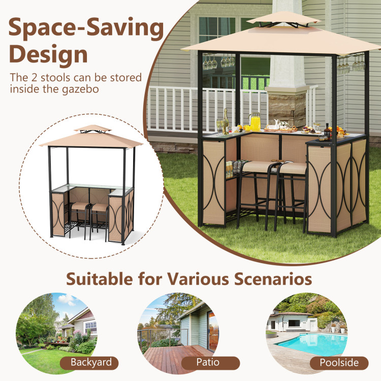 6.5 x 4 x 8 FT Grill Gazebo Set with 2 Bar Stools and Bar Table - Image 5