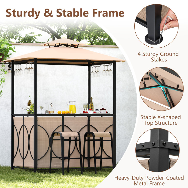 6.5 x 4 x 8 FT Grill Gazebo Set with 2 Bar Stools and Bar Table - Image 9