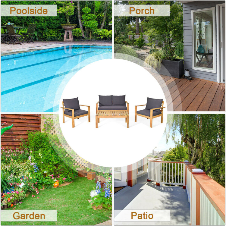 Outdoor 4 Pieces Acacia Wood Chat Set with Water Resistant Cushions - Image 3