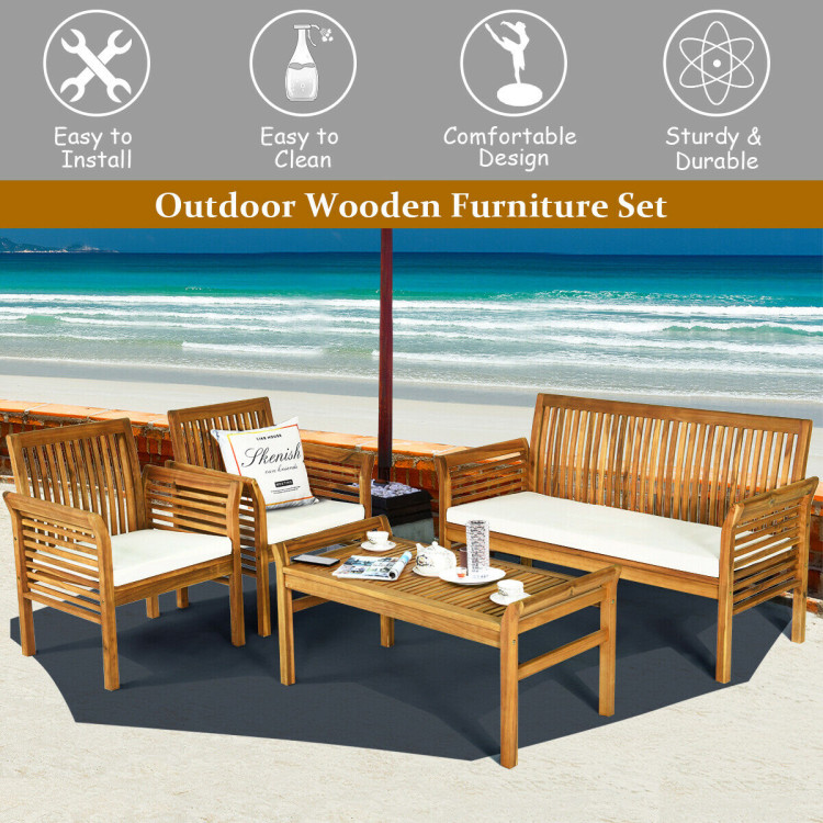 4 Pieces Outdoor Acacia Wood Sofa Furniture Set - Image 8
