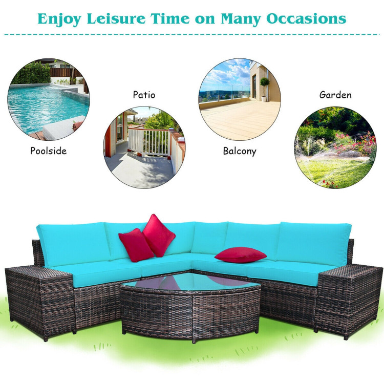 6 Piece Wicker Patio Sectional Sofa Set with Tempered Glass Coffee Table - Image 7