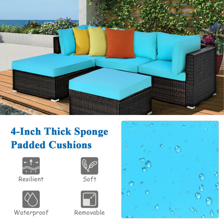 5 Pieces Patio Sectional Rattan Furniture Set with Ottoman Table - Image 6