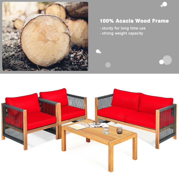 4 Pieces Acacia Wood Sofa Set with Cushions for Outdoor Patio - Image 10