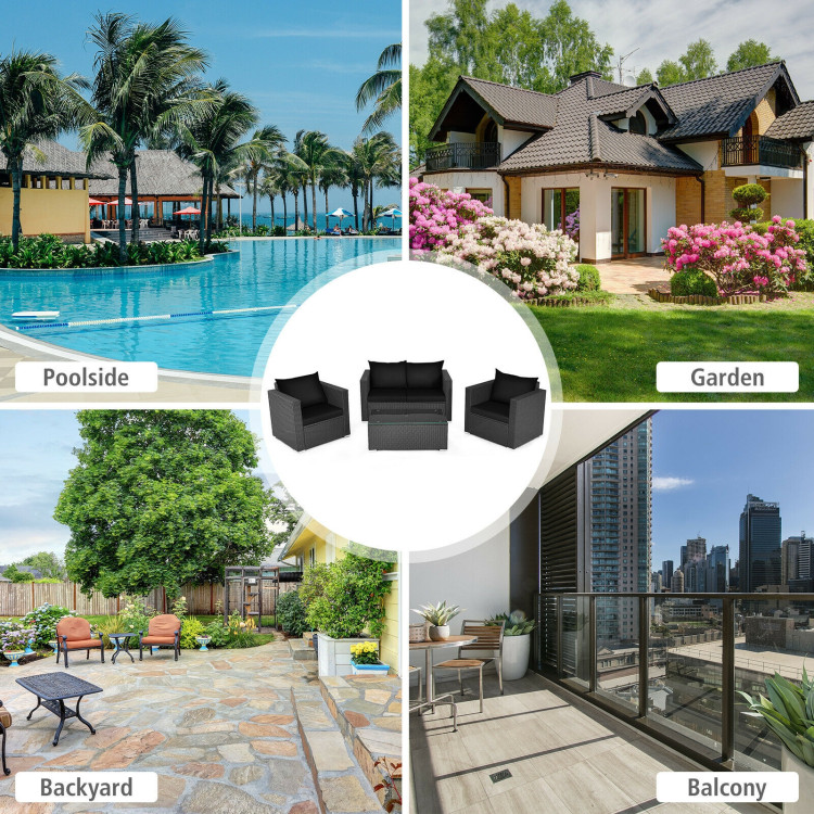 4 Pieces Patio Rattan Conversation Set with Padded Cushions - Image 10