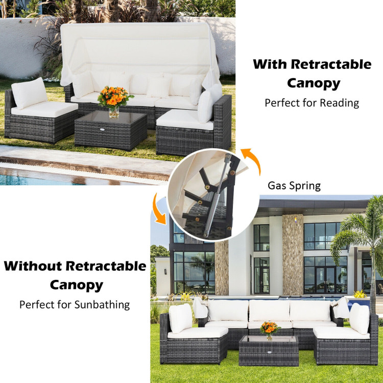 6 Pieces Patio Rattan Furniture Set with Retractable Canopy - Image 9