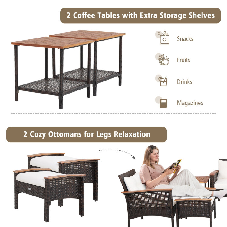7 Pieces Patio Rattan Cushioned Conversation Furniture Set - Image 5