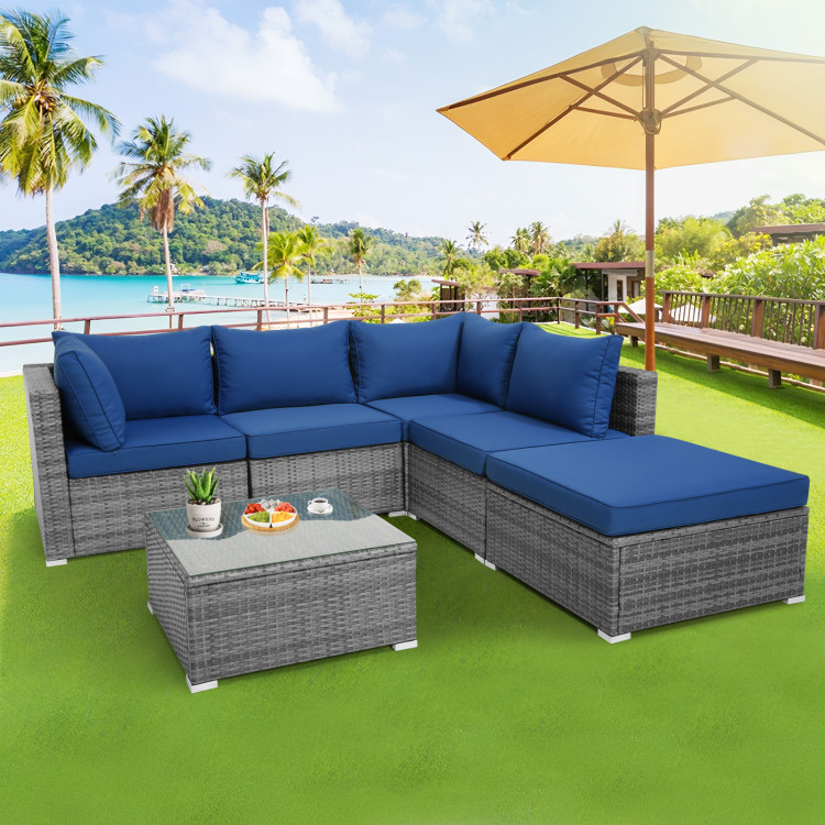 6 Pieces Outdoor Rattan Sofa Set with Seat and Back Cushions - Image 2
