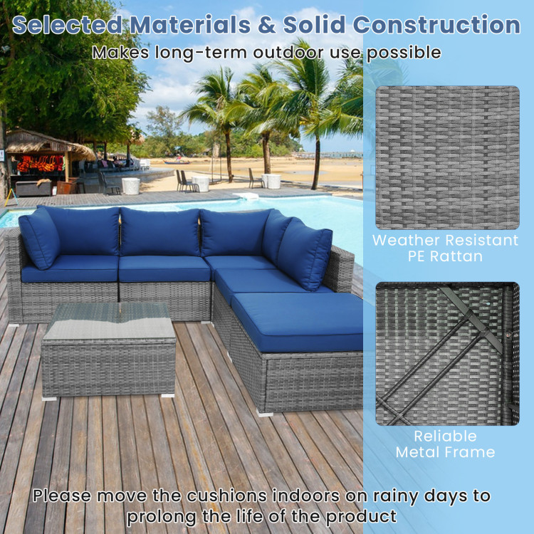 6 Pieces Outdoor Rattan Sofa Set with Seat and Back Cushions - Image 10
