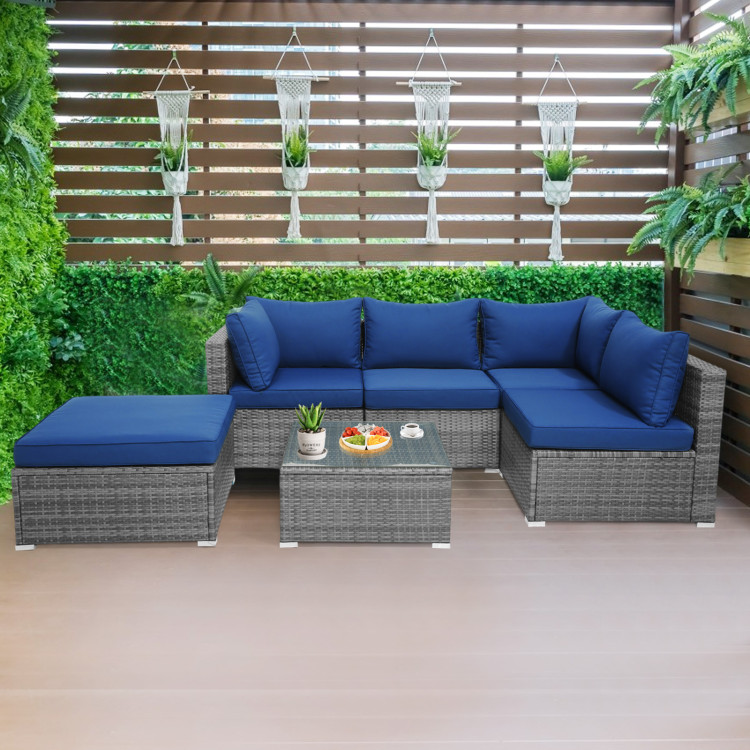 6 Pieces Outdoor Rattan Sofa Set with Seat and Back Cushions - Image 3