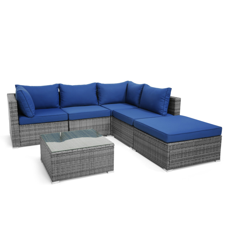 6 Pieces Outdoor Rattan Sofa Set with Seat and Back Cushions - Image 4