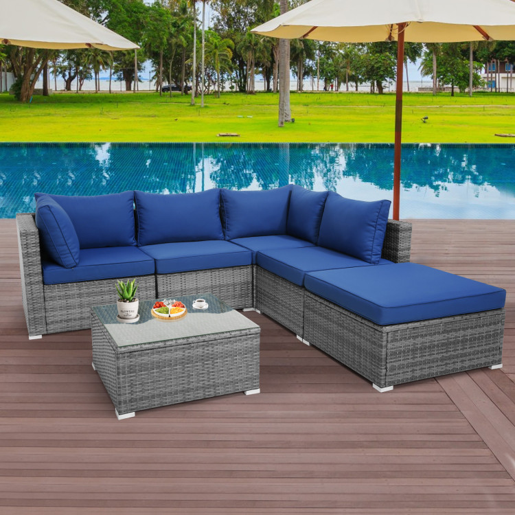 6 Pieces Outdoor Rattan Sofa Set with Seat and Back Cushions - Image 6