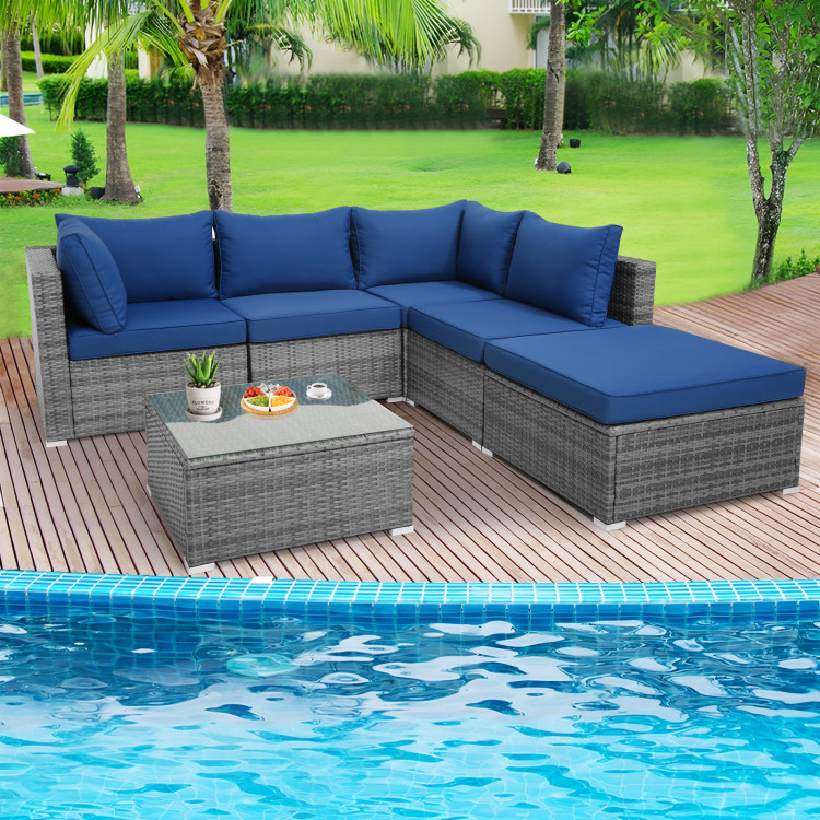 6 Pieces Outdoor Rattan Sofa Set with Seat and Back Cushions - Image 7