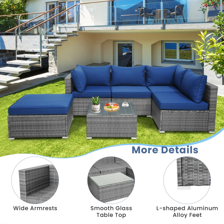 6 Pieces Outdoor Rattan Sofa Set with Seat and Back Cushions - Image 8