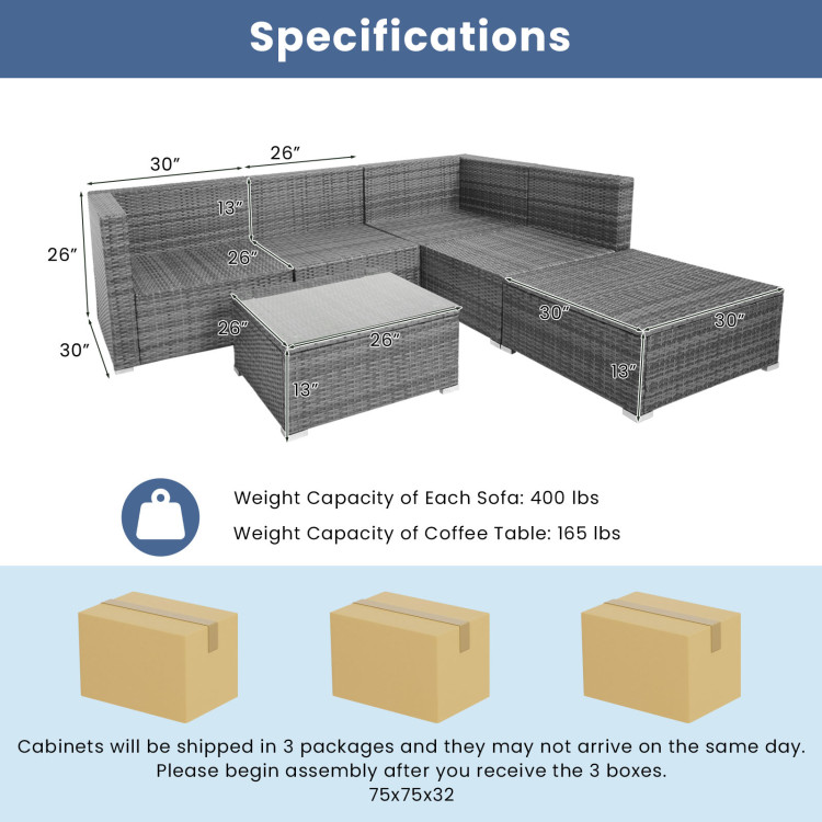 6 Pieces Outdoor Rattan Sofa Set with Seat and Back Cushions - Image 5