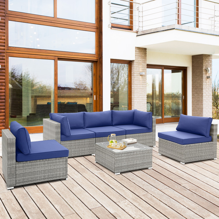 6 Piece Patio Conversation Sofa Set with Tempered Glass Coffee Table - Image 2
