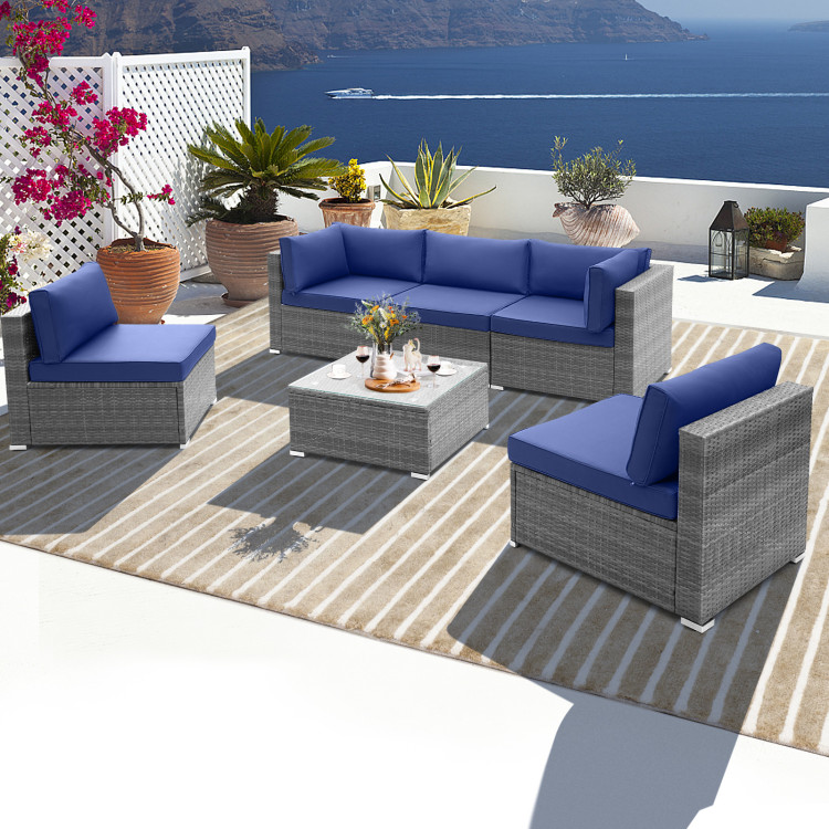 6 Piece Patio Conversation Sofa Set with Tempered Glass Coffee Table - Image 3