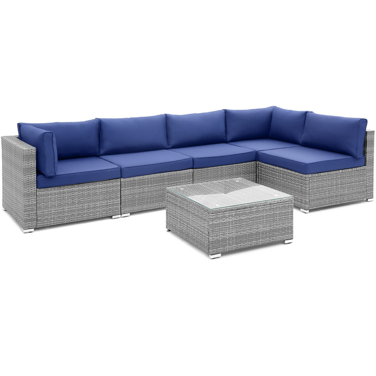 6 Piece Patio Conversation Sofa Set with Tempered Glass Coffee Table - Image 4