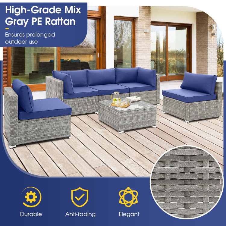 6 Piece Patio Conversation Sofa Set with Tempered Glass Coffee Table - Image 6