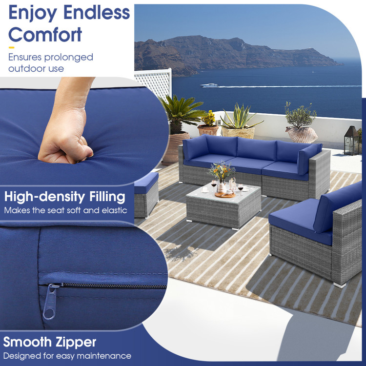 6 Piece Patio Conversation Sofa Set with Tempered Glass Coffee Table - Image 7