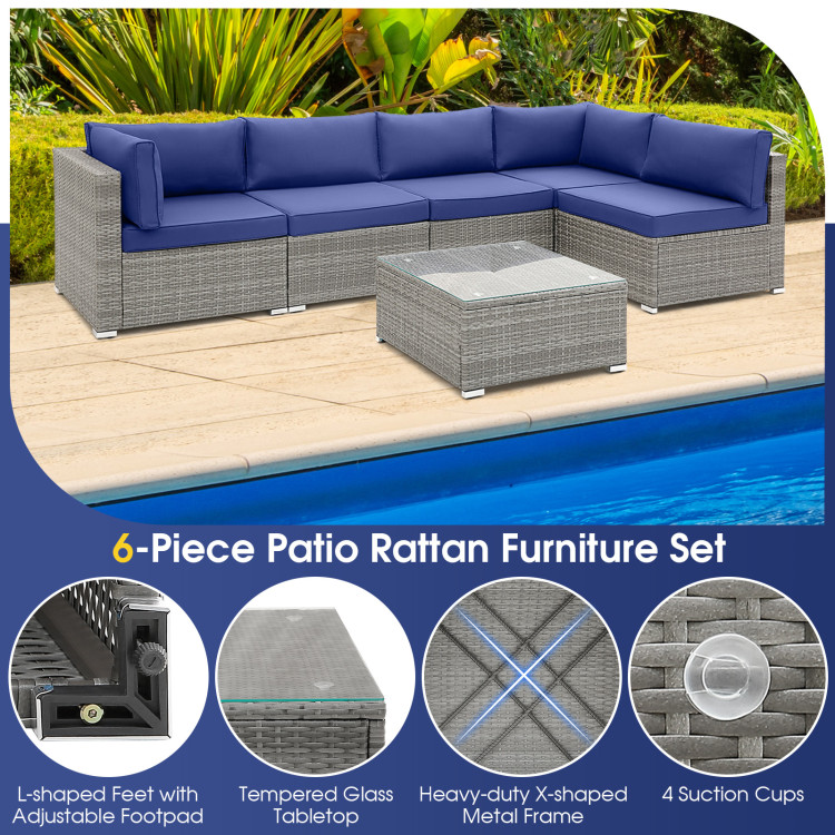 6 Piece Patio Conversation Sofa Set with Tempered Glass Coffee Table - Image 9