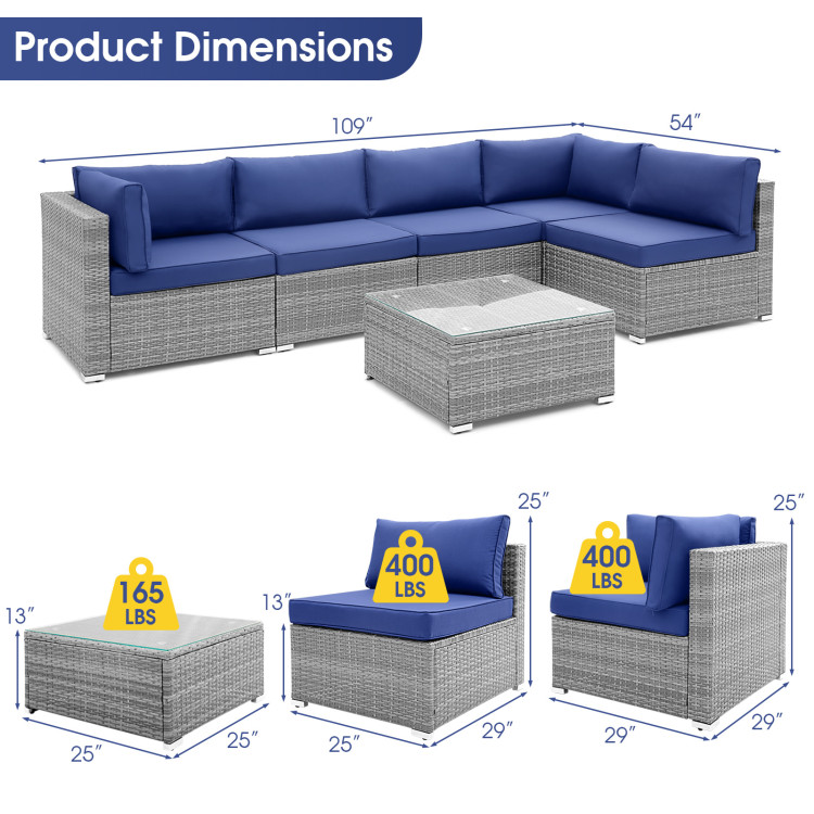 6 Piece Patio Conversation Sofa Set with Tempered Glass Coffee Table - Image 5