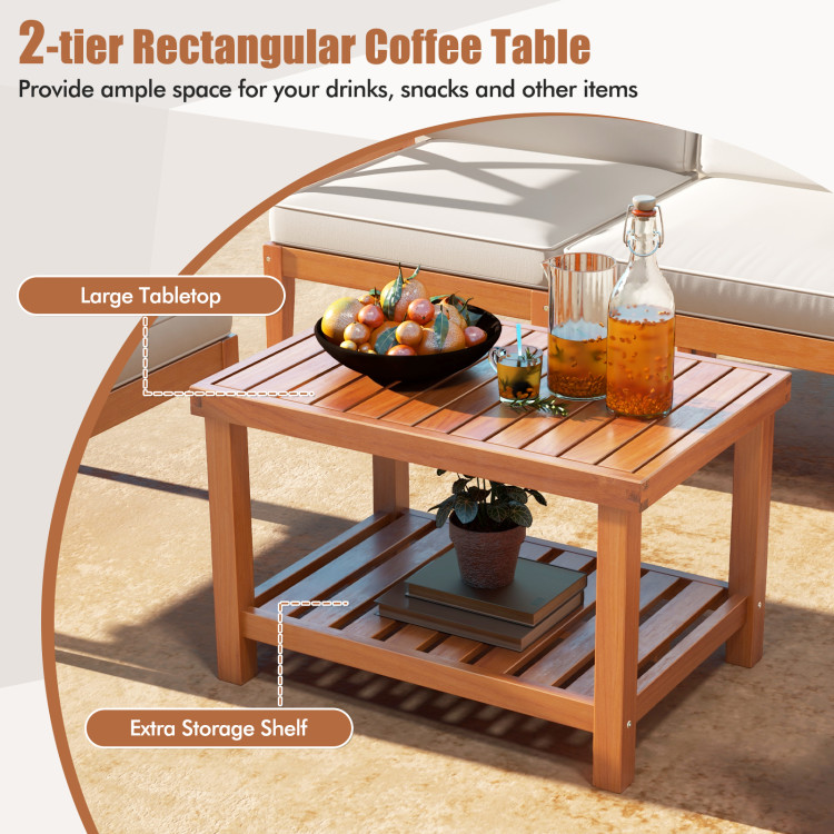 6 Pieces Acacia Wood Patio Furniture Set with Cushions and 2-Tier Coffee Table - Image 10