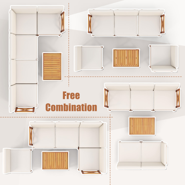 6 Pieces Acacia Wood Patio Furniture Set with Cushions and 2-Tier Coffee Table - Image 7