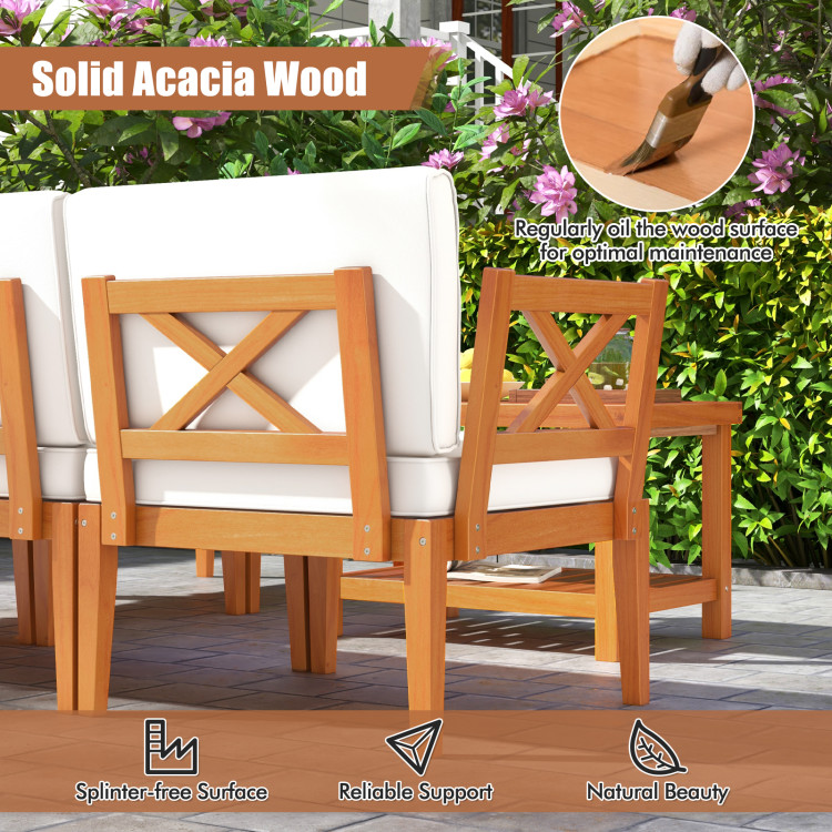 6 Pieces Acacia Wood Patio Furniture Set with Cushions and 2-Tier Coffee Table - Image 8