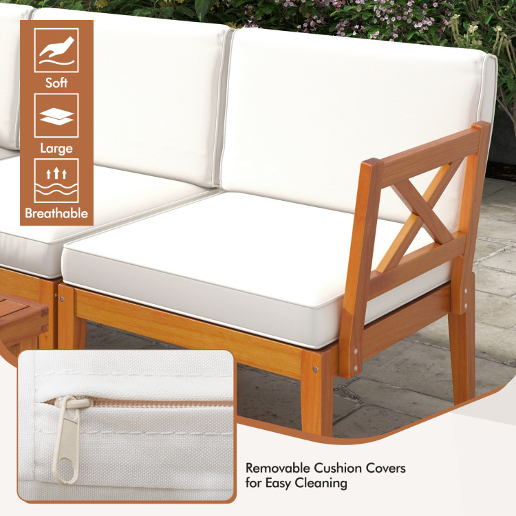 6 Pieces Acacia Wood Patio Furniture Set with Cushions and 2-Tier Coffee Table - Image 9